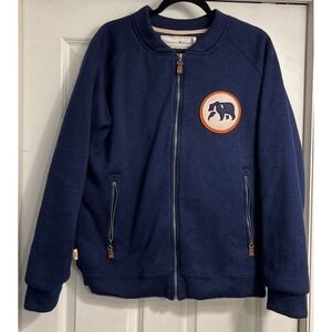 Navy Blue Bomber Jacket with Bear Patch